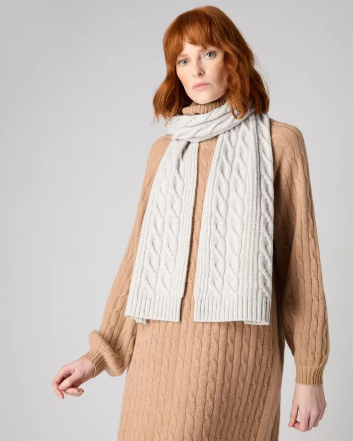 NPeal Cashmere Scarves Women Cable Rib Cashmere Scarf Pebble Grey