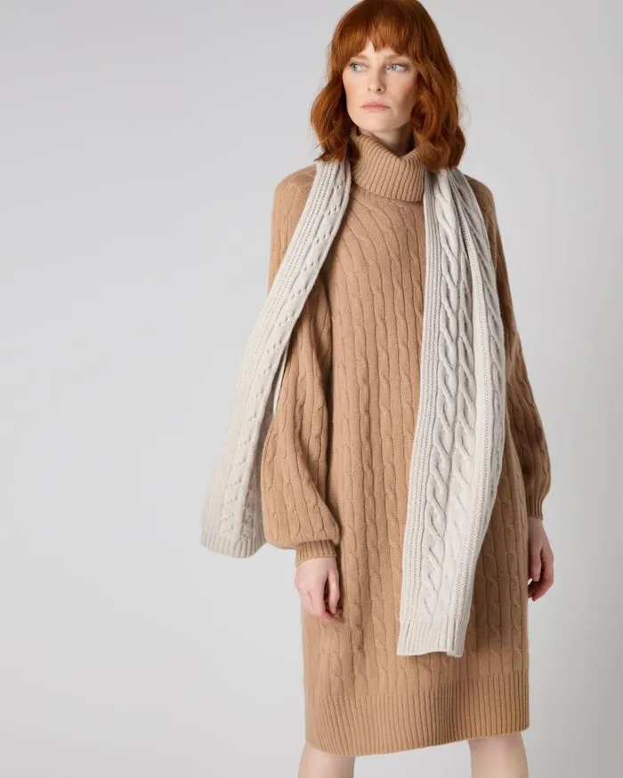NPeal Cashmere Scarves Women Cable Rib Cashmere Scarf Pebble Grey