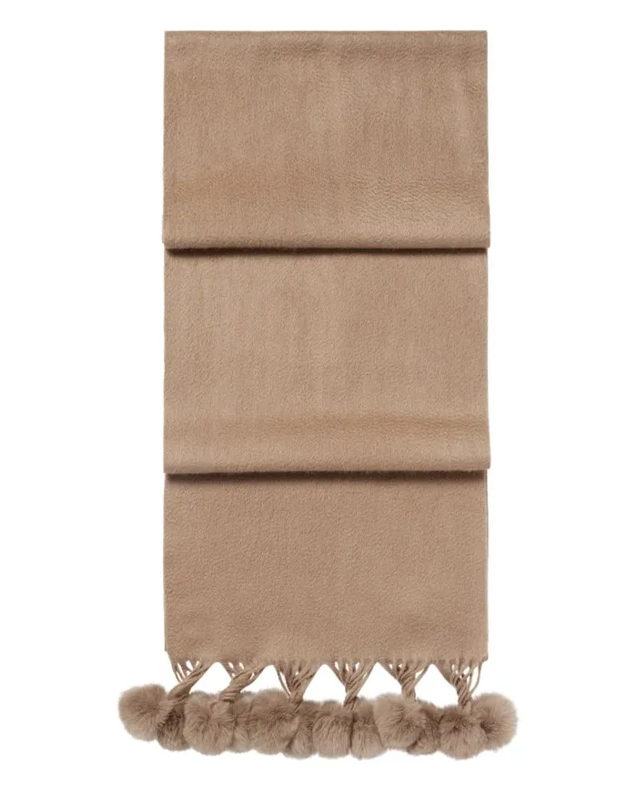 NPeal Cashmere Scarves Women Davos Fur Bobble Cashmere Scarf Dark Tan Brown