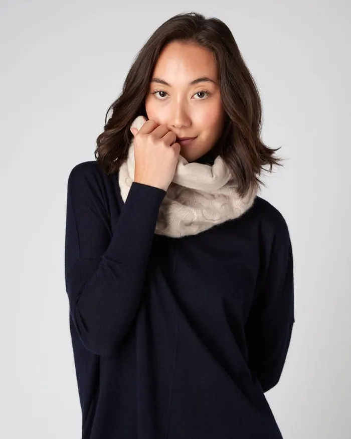 NPeal Cashmere Scarves WomenMen Unisex Cable Cashmere Snood Heather Beige Brown