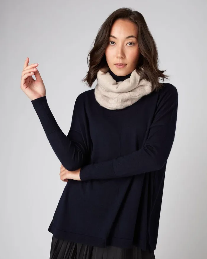 NPeal Cashmere Scarves WomenMen Unisex Cable Cashmere Snood Heather Beige Brown