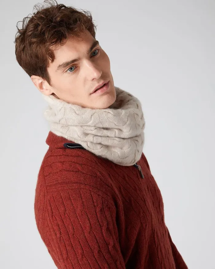 NPeal Cashmere Scarves WomenMen Unisex Cable Cashmere Snood Heather Beige Brown