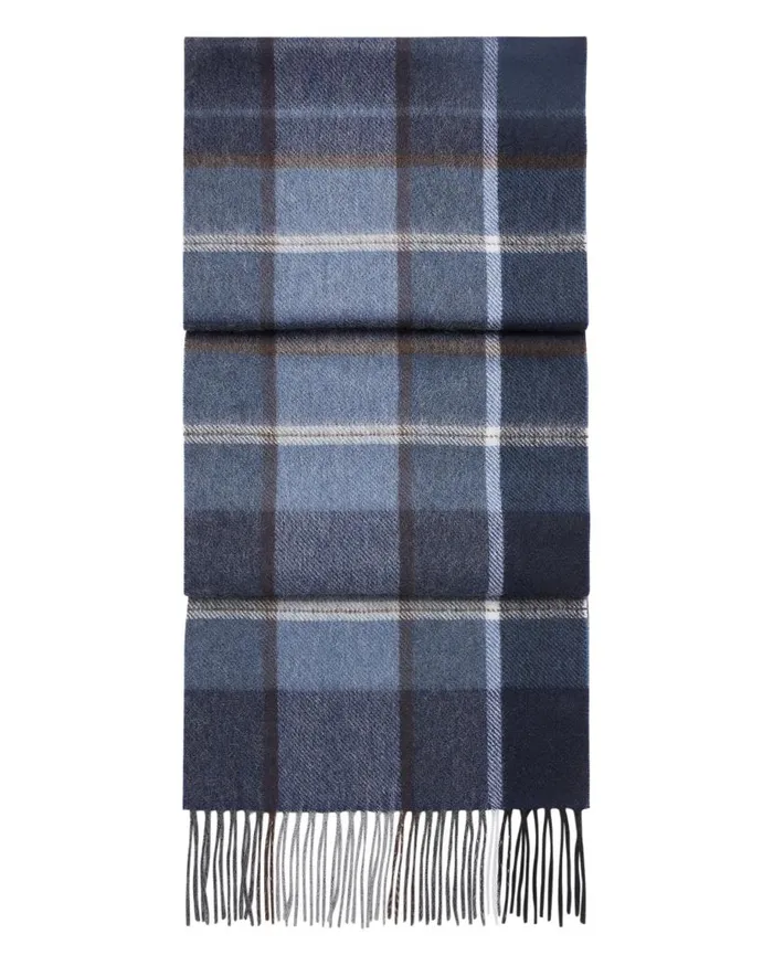 NPeal Cashmere Scarves WomenMen Unisex Cashmere Check Scarf Navy Blue