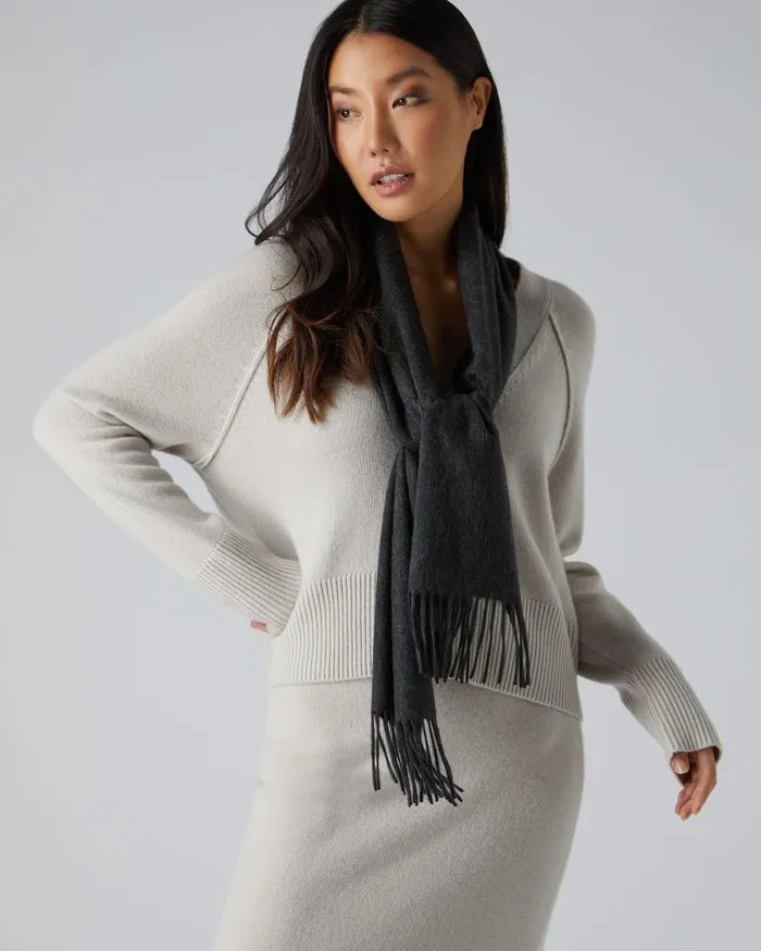 NPeal Cashmere Scarves WomenMen Unisex Woven Cashmere Scarf Dark Charcoal Grey