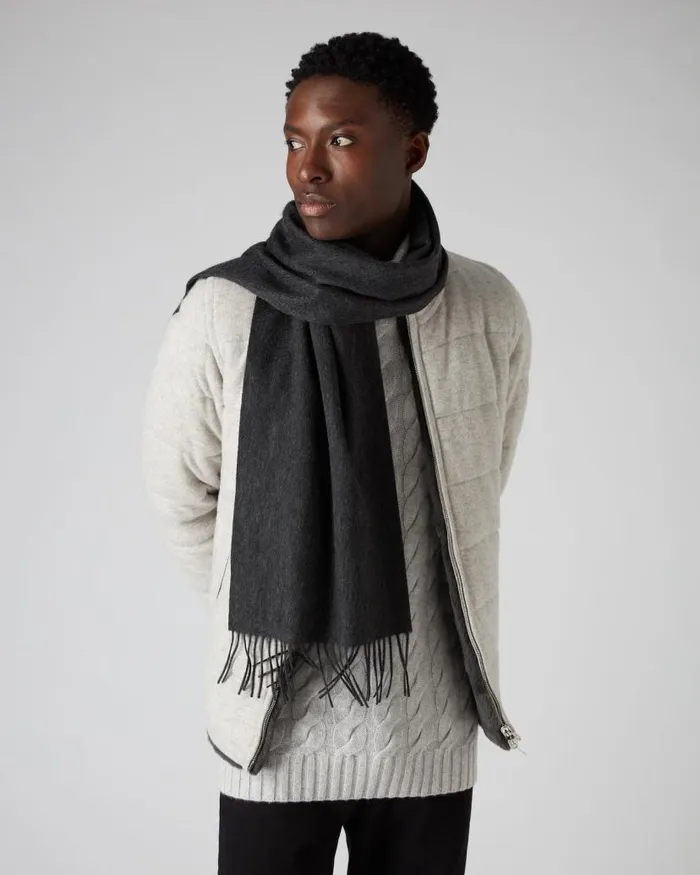 NPeal Cashmere Scarves WomenMen Unisex Woven Cashmere Scarf Dark Charcoal Grey