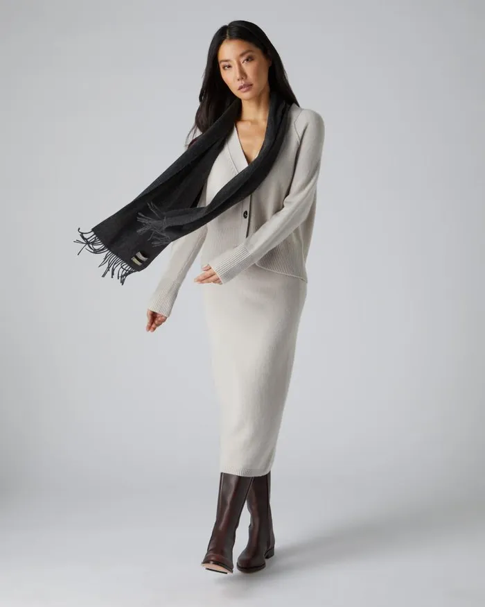 NPeal Cashmere Scarves WomenMen Unisex Woven Cashmere Scarf Dark Charcoal Grey