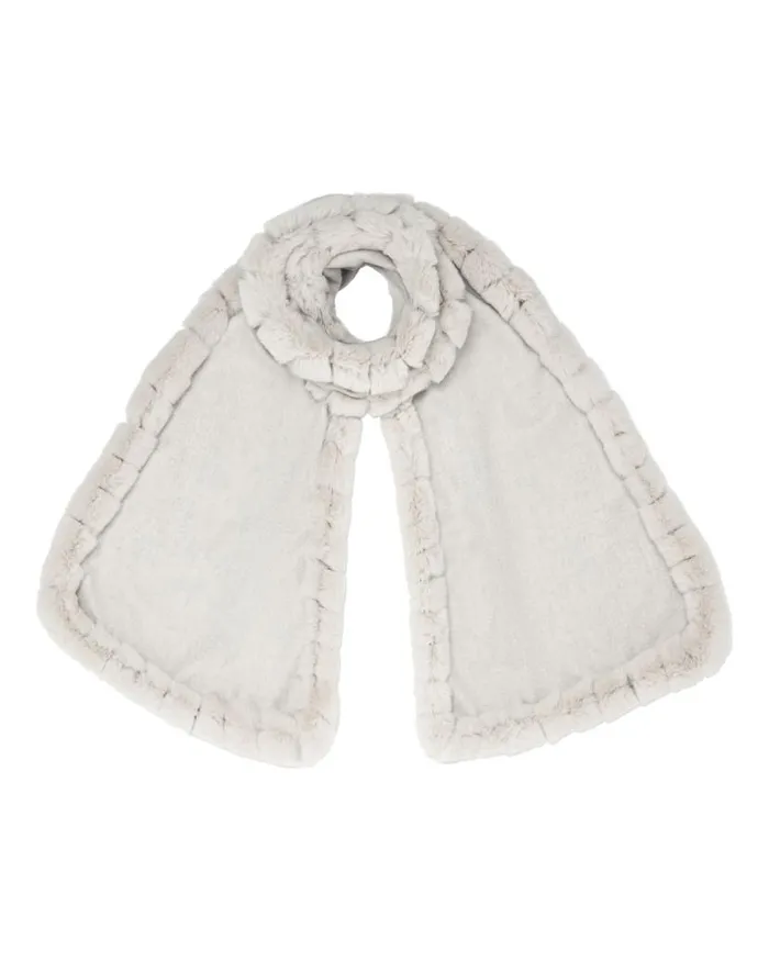 NPeal Cashmere Scarves Women Meribel Woven Fur Trim Scarf Pebble Grey