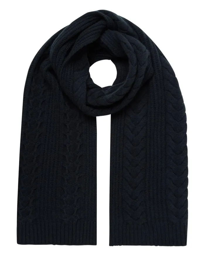 NPeal Cashmere Scarves Women Wide Cable Cashmere Scarf Navy Blue