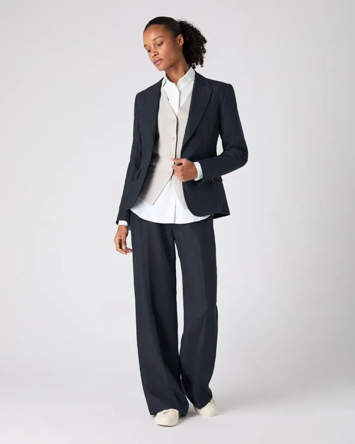 NPeal Coats and Jackets Women Chloe Linen Jacket Navy Blue