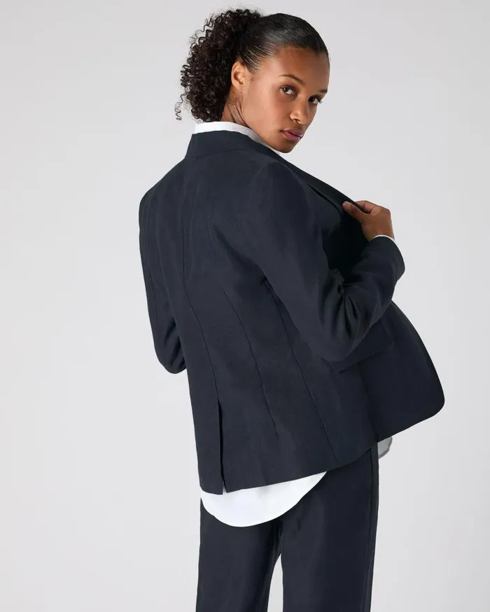 NPeal Coats and Jackets Women Chloe Linen Jacket Navy Blue