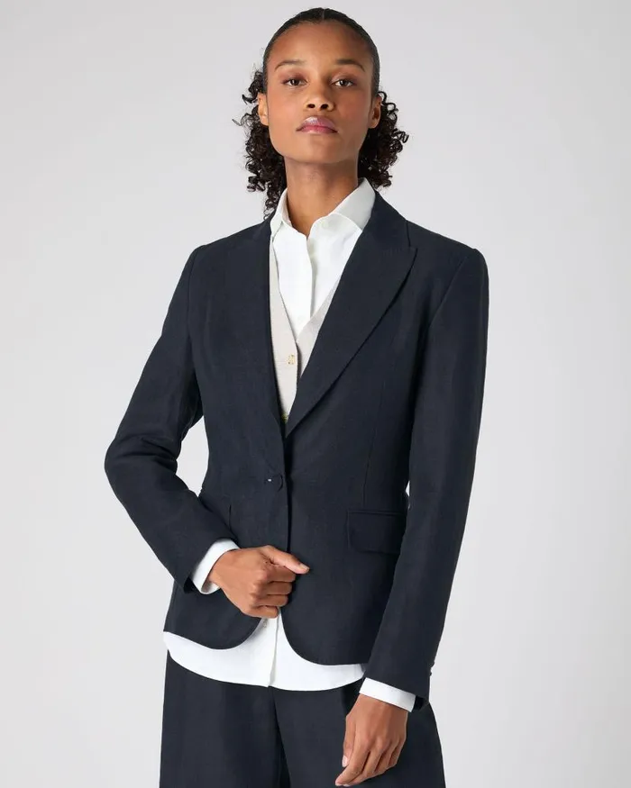 NPeal Coats and Jackets Women Chloe Linen Jacket Navy Blue