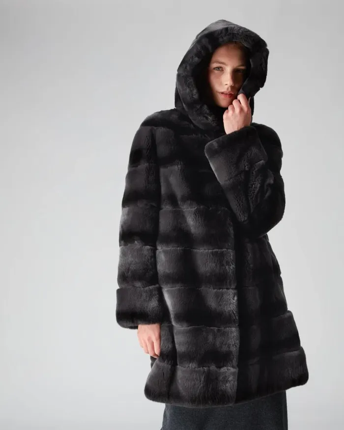 NPeal Coats and Jackets Women Hooded Long Coat Grey Ombre