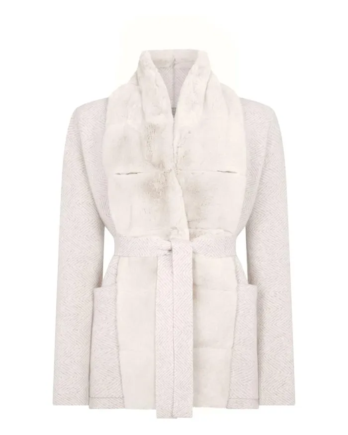 NPeal Coats and Jackets Women Ruby Herringbone Fur Cardigan New Ivory White