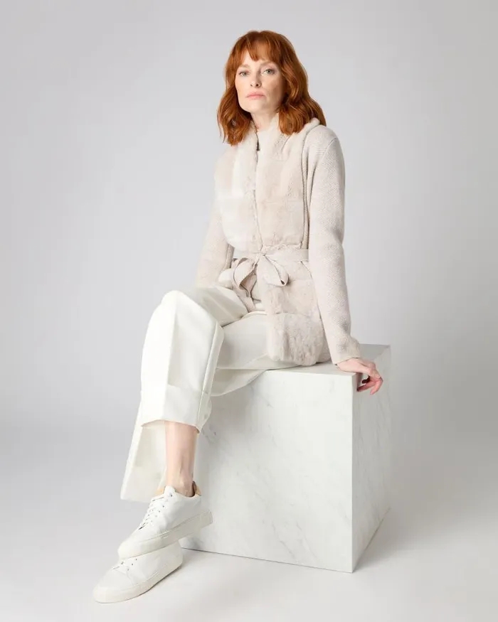NPeal Coats and Jackets Women Ruby Herringbone Fur Cardigan New Ivory White