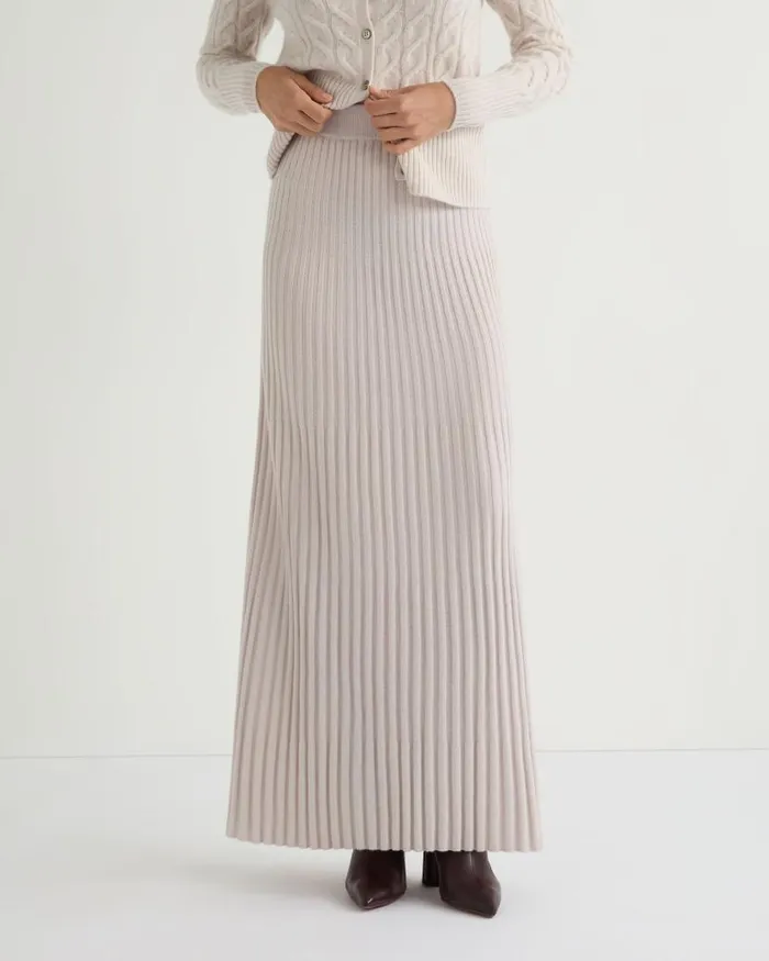 NPeal Dresses and Skirts Women Maxi Rib Cashmere Skirt Frost White