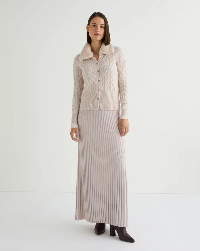 NPeal Dresses and Skirts Women Maxi Rib Cashmere Skirt Frost White