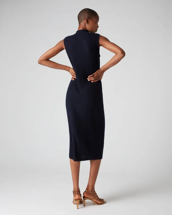 NPeal Dresses and Skirts Women Sleeveless Mock Neck Dress Navy Blue