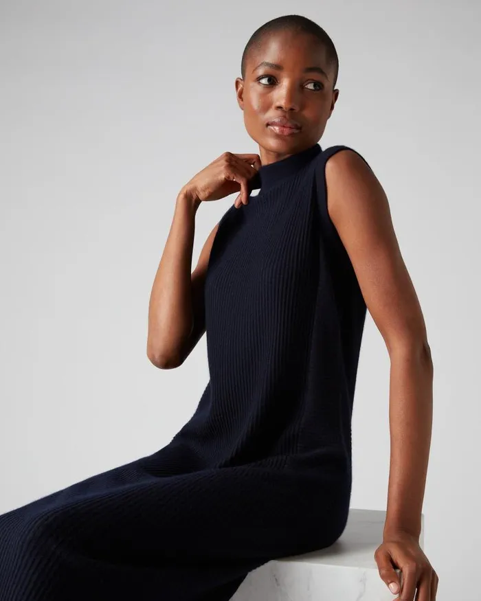 NPeal Dresses and Skirts Women Sleeveless Mock Neck Dress Navy Blue