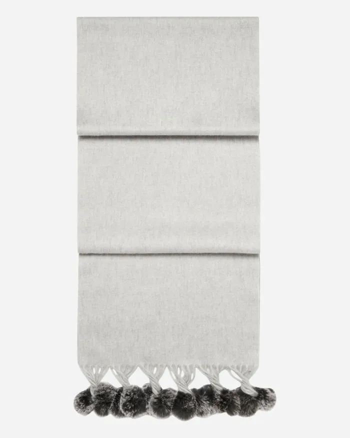 NPeal Fur Poms Women Fur Bobble Woven Cashmere Scarf Fumo Grey