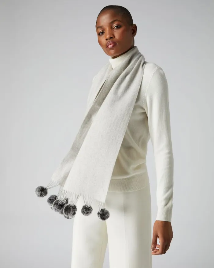 NPeal Fur Poms Women Fur Bobble Woven Cashmere Scarf Fumo Grey
