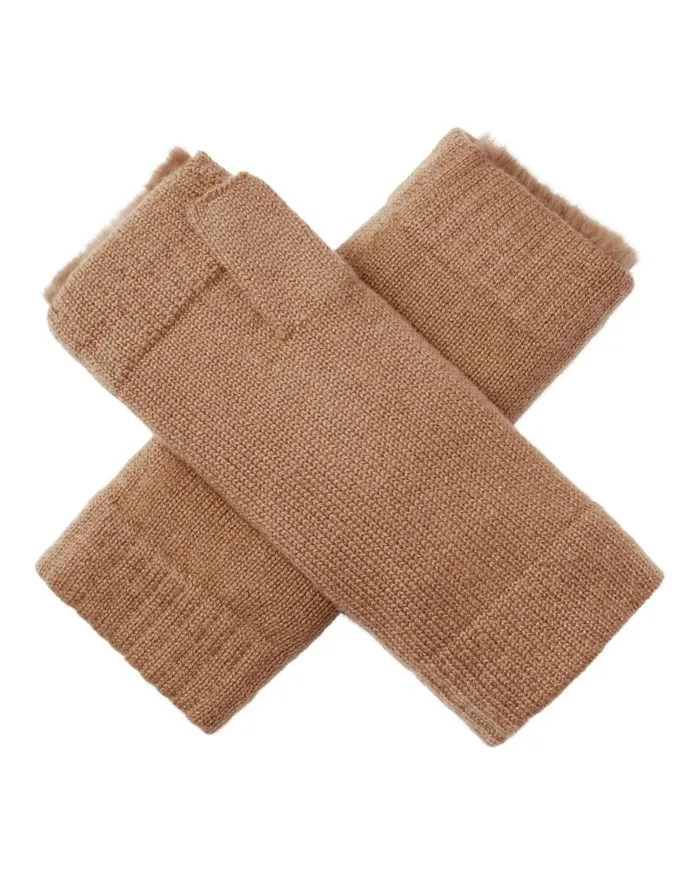 NPeal Gloves WomenMen Unisex Fur Lined Fingerless Cashmere Gloves Dark Camel Brown