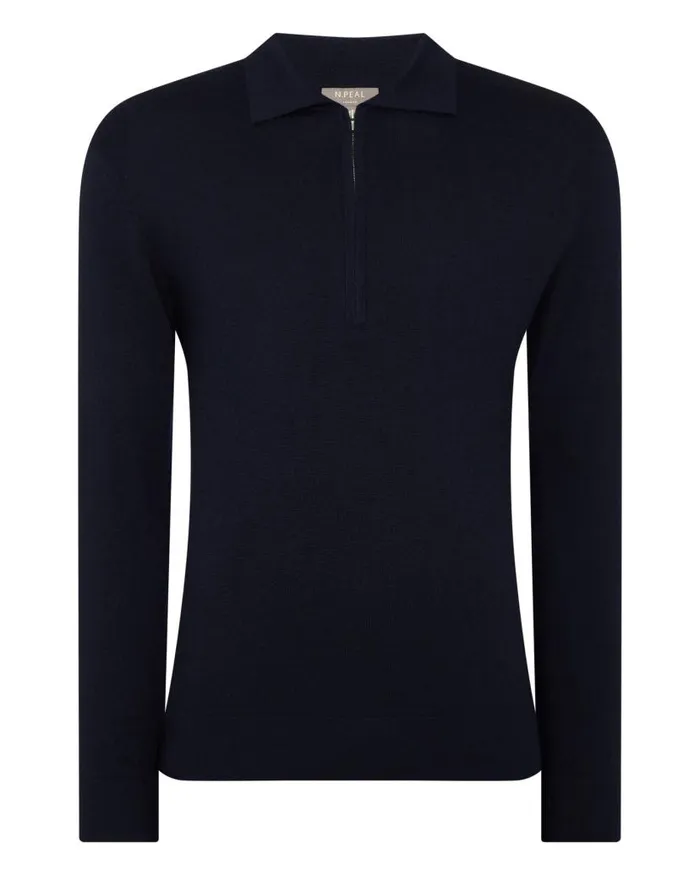NPeal Half and Full Zip Knitwear Men Fine Gauge Cashmere Half Zip Shirt Navy Blue