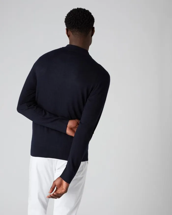 NPeal Half and Full Zip Knitwear Men Fine Gauge Cashmere Half Zip Shirt Navy Blue