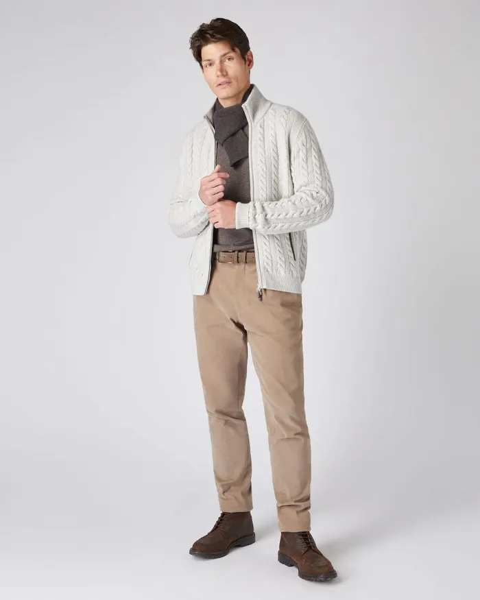 NPeal Half and Full Zip Knitwear Men Richmond Cable Cashmere Cardigan Pebble Grey