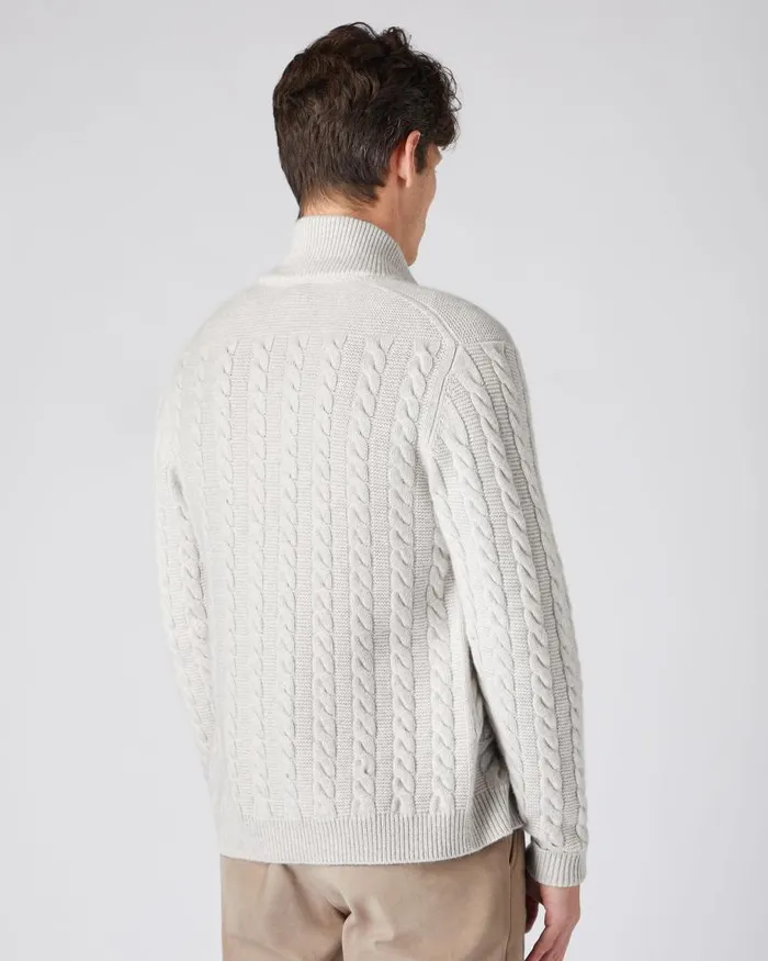 NPeal Half and Full Zip Knitwear Men Richmond Cable Cashmere Cardigan Pebble Grey
