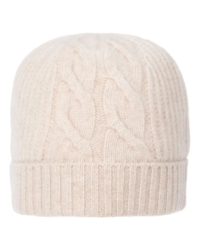 NPeal Hats Women Cable Rib Cashmere Hat Heather Beige Brown