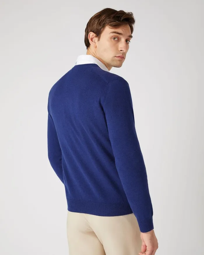 NPeal Jumpers Men Burlington V Neck Cashmere Jumper Sapphire Blue