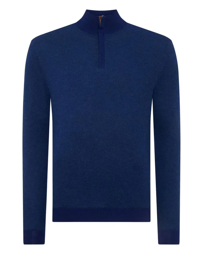 NPeal Jumpers Men Fine Gauge Cashmere Pattern Half Zip Jumper French Blue