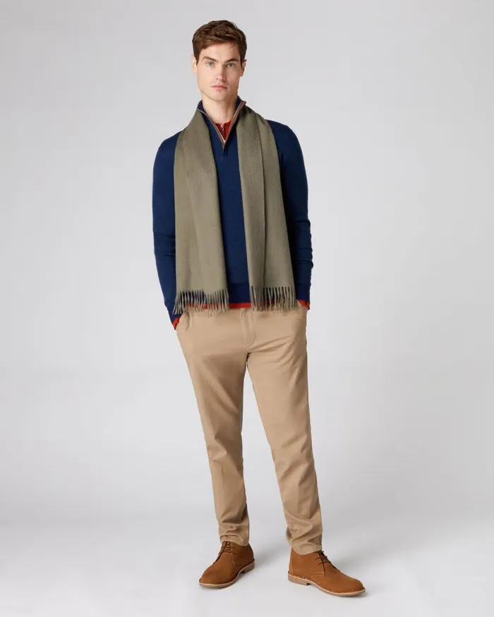 NPeal Jumpers Men Fine Gauge Cashmere Pattern Half Zip Jumper French Blue
