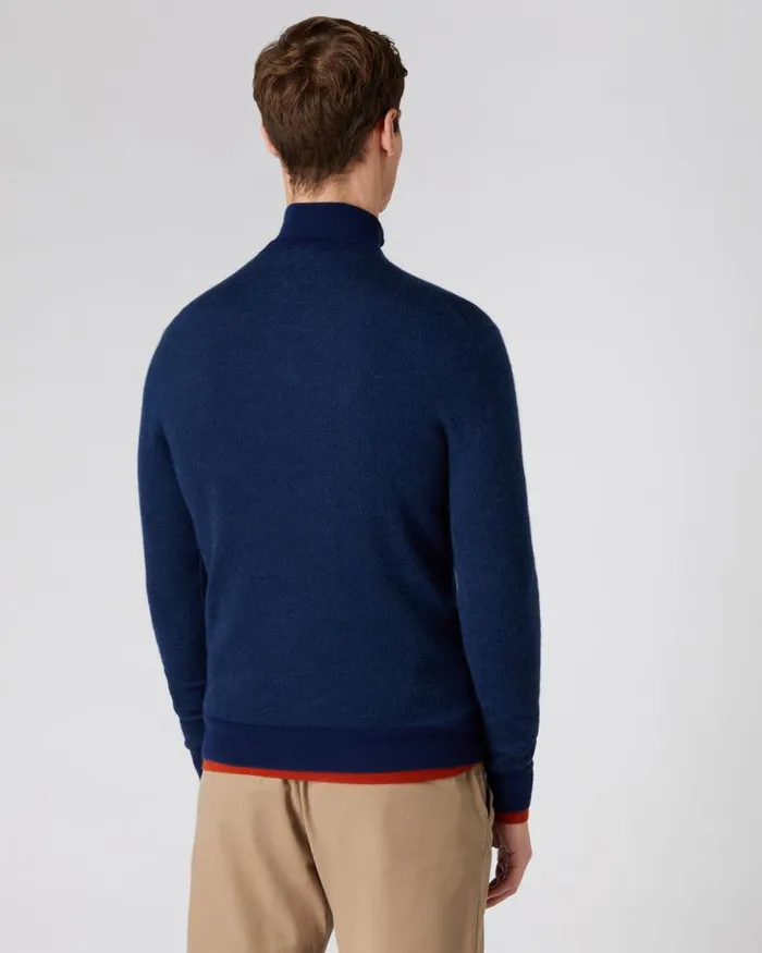 NPeal Jumpers Men Fine Gauge Cashmere Pattern Half Zip Jumper French Blue