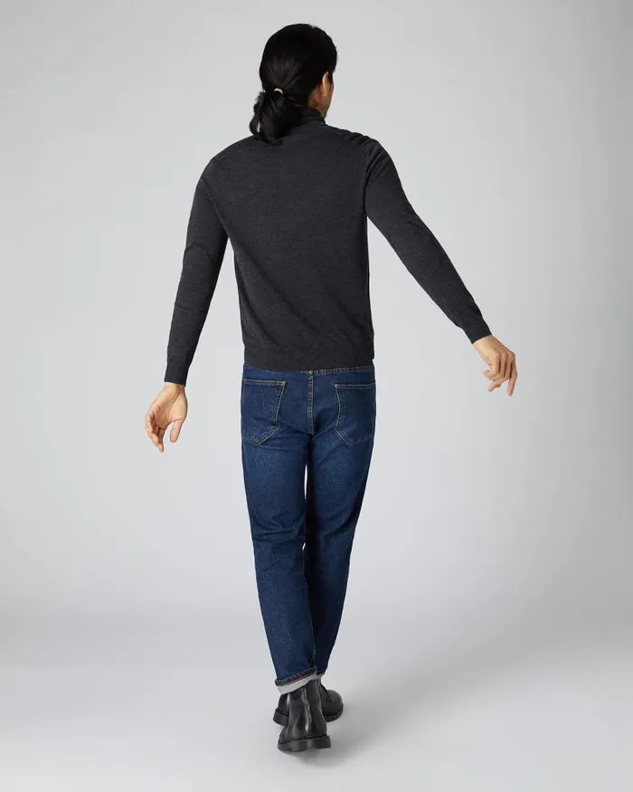 NPeal Jumpers Men Hyde Fine Gauge Cashmere Full Zip Jumper Dark Charcoal Grey
