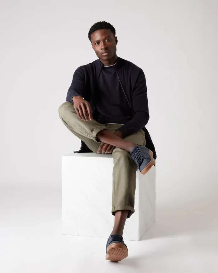 NPeal Jumpers Men Knightsbridge Full Zip Cashmere Jumper Navy Blue