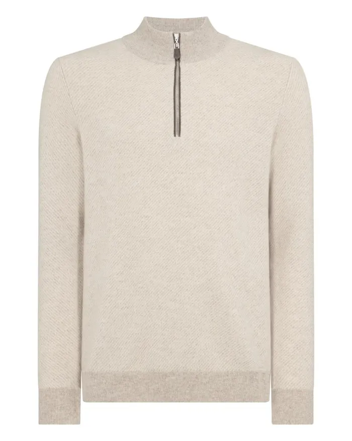 NPeal Jumpers Men Temple Jacquard Half Zip Cashmere Jumper Toasted Sesame Brown