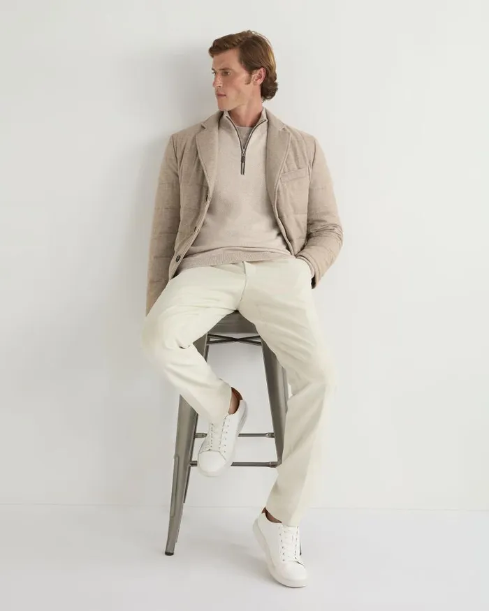 NPeal Jumpers Men Temple Jacquard Half Zip Cashmere Jumper Toasted Sesame Brown