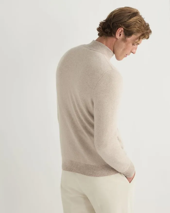 NPeal Jumpers Men Temple Jacquard Half Zip Cashmere Jumper Toasted Sesame Brown