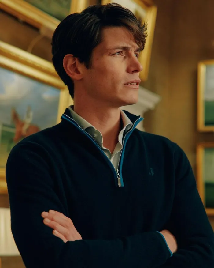 NPeal Jumpers Men The Jockey Club Half Zip Cashmere Jumper Navy Blue