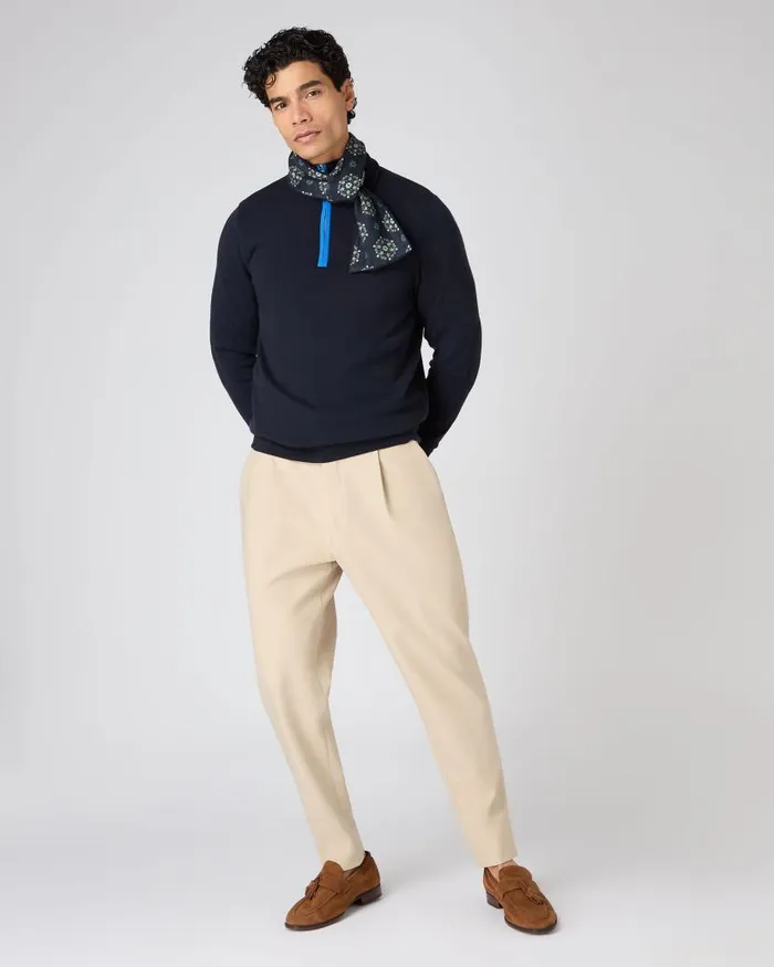 NPeal Jumpers Men The Jockey Club Half Zip Cashmere Jumper Navy Blue