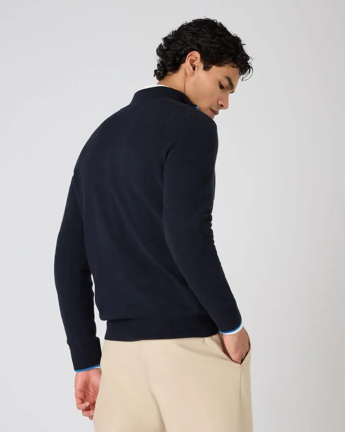 NPeal Jumpers Men The Jockey Club Half Zip Cashmere Jumper Navy Blue