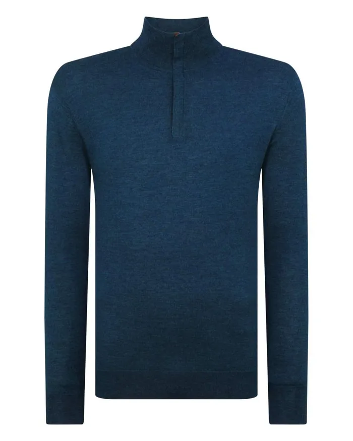 NPeal Jumpers Men The Regent Fine Gauge Cashmere Half Zip Jumper Lapis Blue
