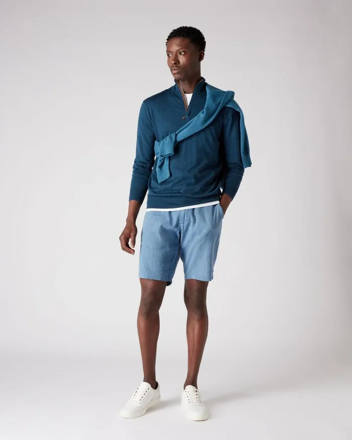 NPeal Jumpers Men The Regent Fine Gauge Cashmere Half Zip Jumper Lapis Blue