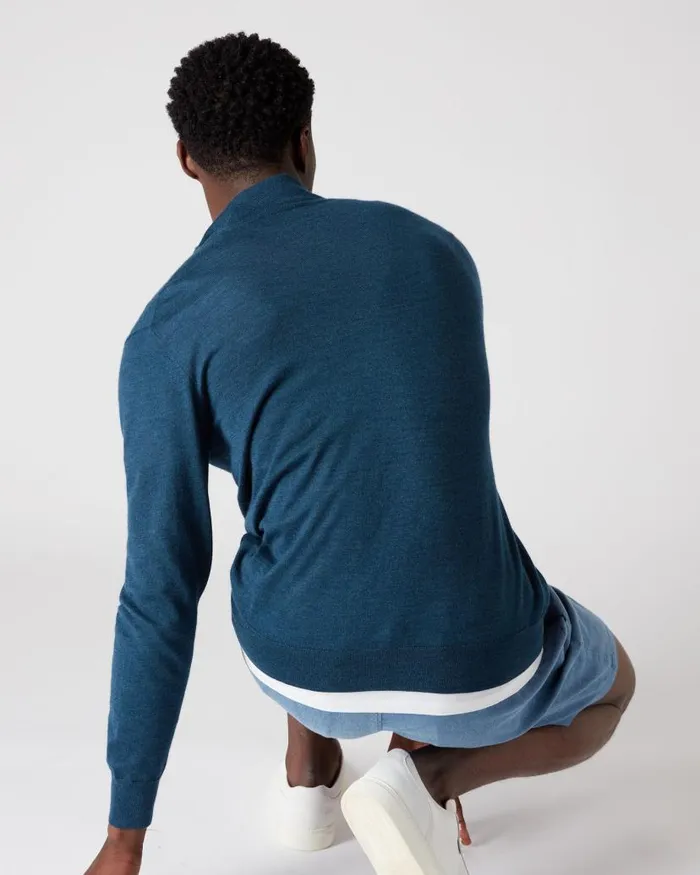 NPeal Jumpers Men The Regent Fine Gauge Cashmere Half Zip Jumper Lapis Blue