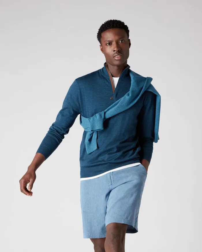 NPeal Jumpers Men The Regent Fine Gauge Cashmere Half Zip Jumper Lapis Blue