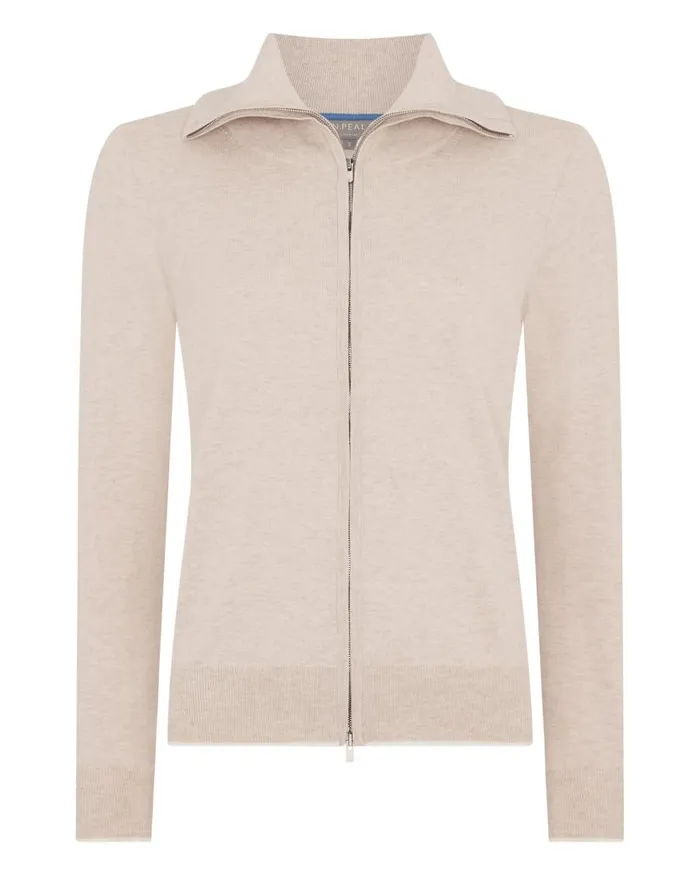 NPeal Jumpers Women Cotton Cashmere Full Zip Jumper Sandstone Brown