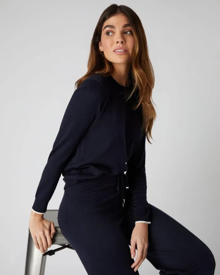 NPeal Jumpers Women Cotton Cashmere Round Neck Jumper Navy Blue
