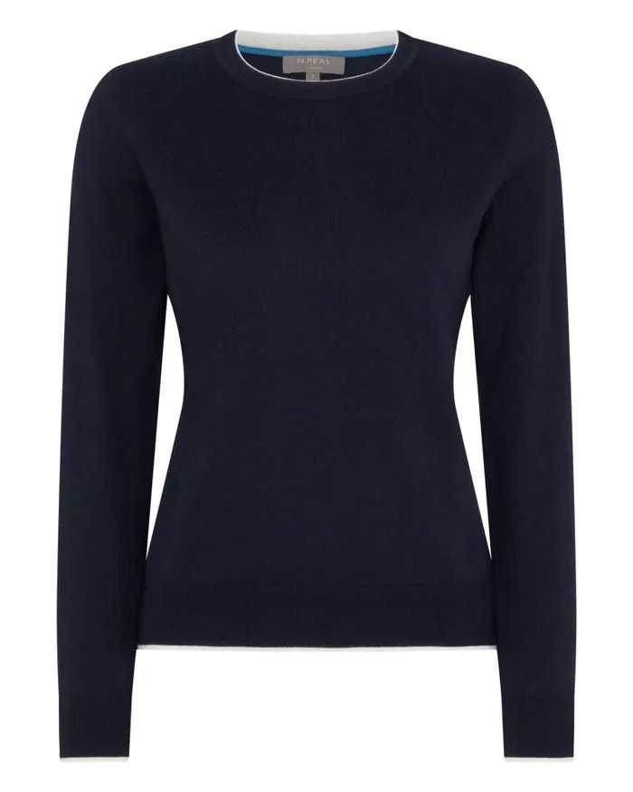 NPeal Jumpers Women Cotton Cashmere Round Neck Jumper Navy Blue
