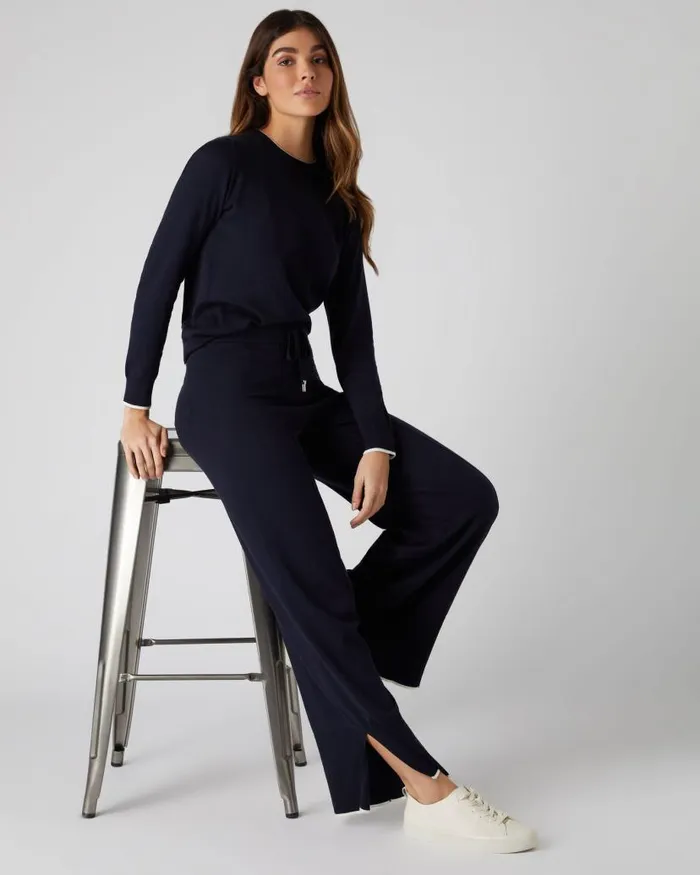 NPeal Jumpers Women Cotton Cashmere Round Neck Jumper Navy Blue